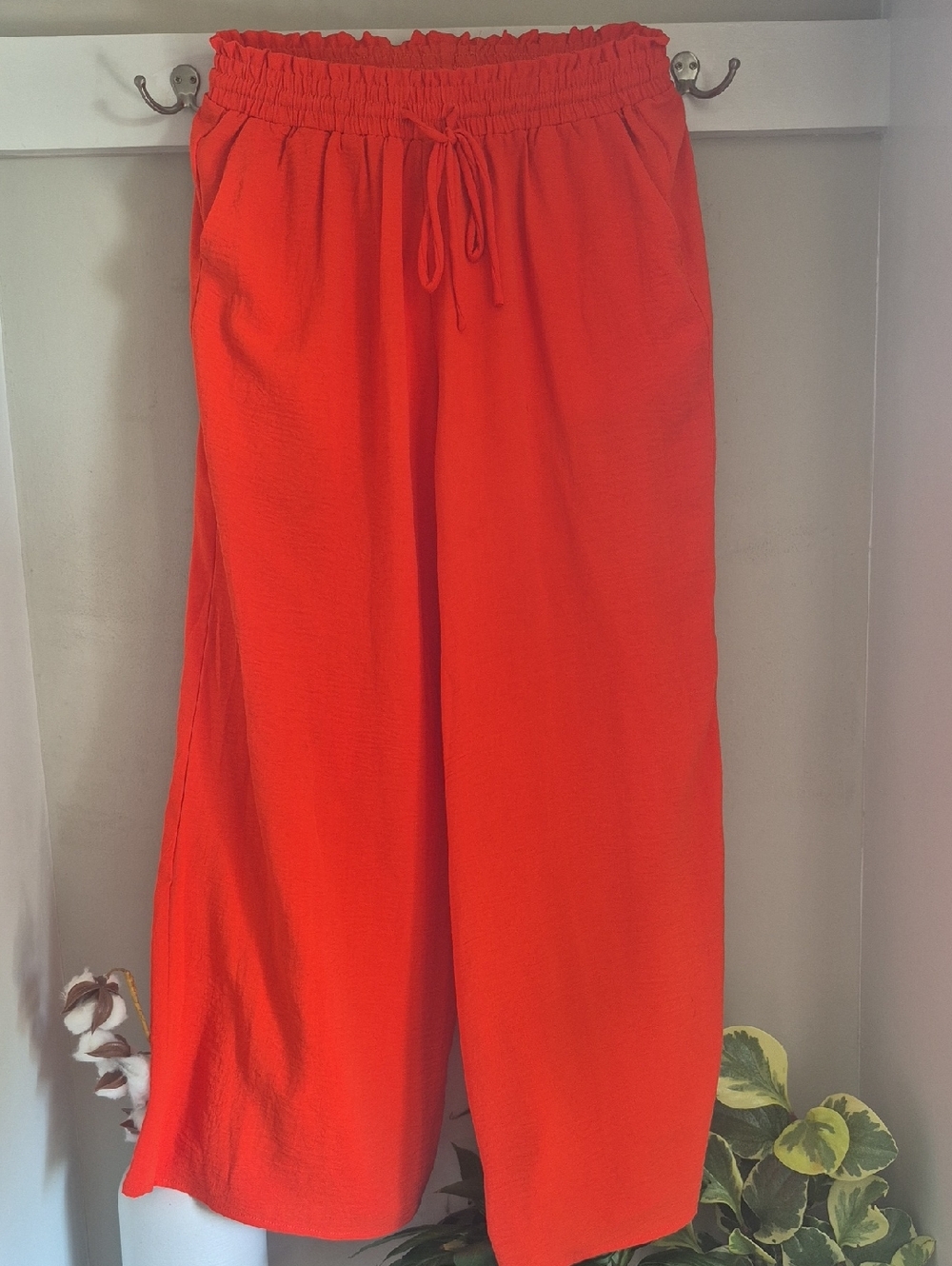 Wide-Leg Drawstring Pants in Bright Orange